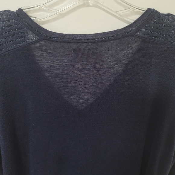 Harris Wilson Navy Blue Linen Knit V-neck Sweater Size Large Long Sleeve Logo . - Picture 12 of 15